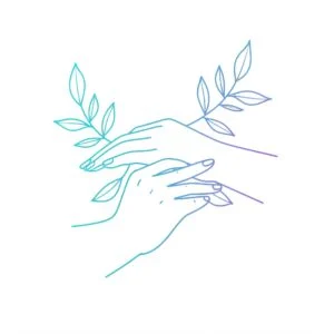 Drawing of two hands coming together with a branch and leaves 